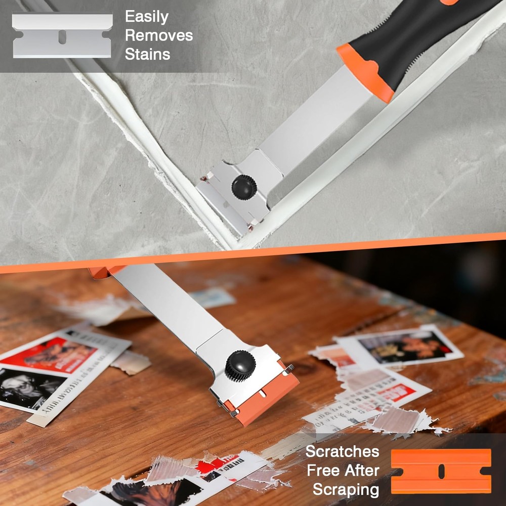 2 Pack Razor Blade Scraper Tool with 20 Metal & 20 2Pack+40Pcs, Orange
