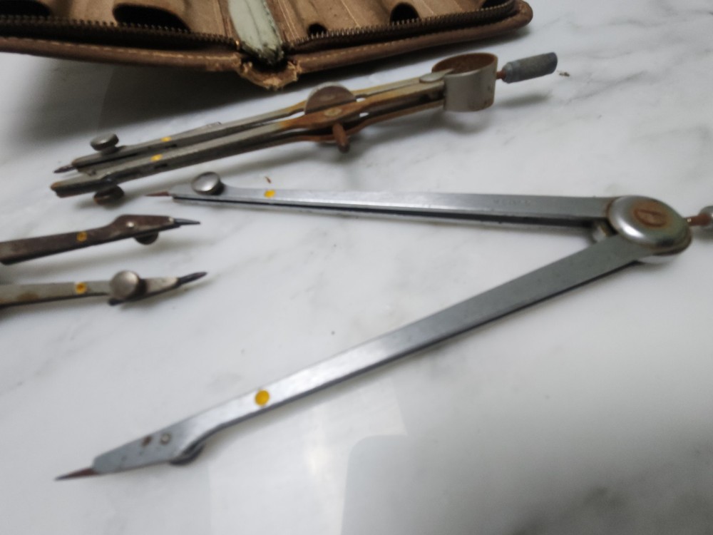 VEMCO Compass Drafting Tool Drawing Instruments Yellow Dot Set Vintage K3