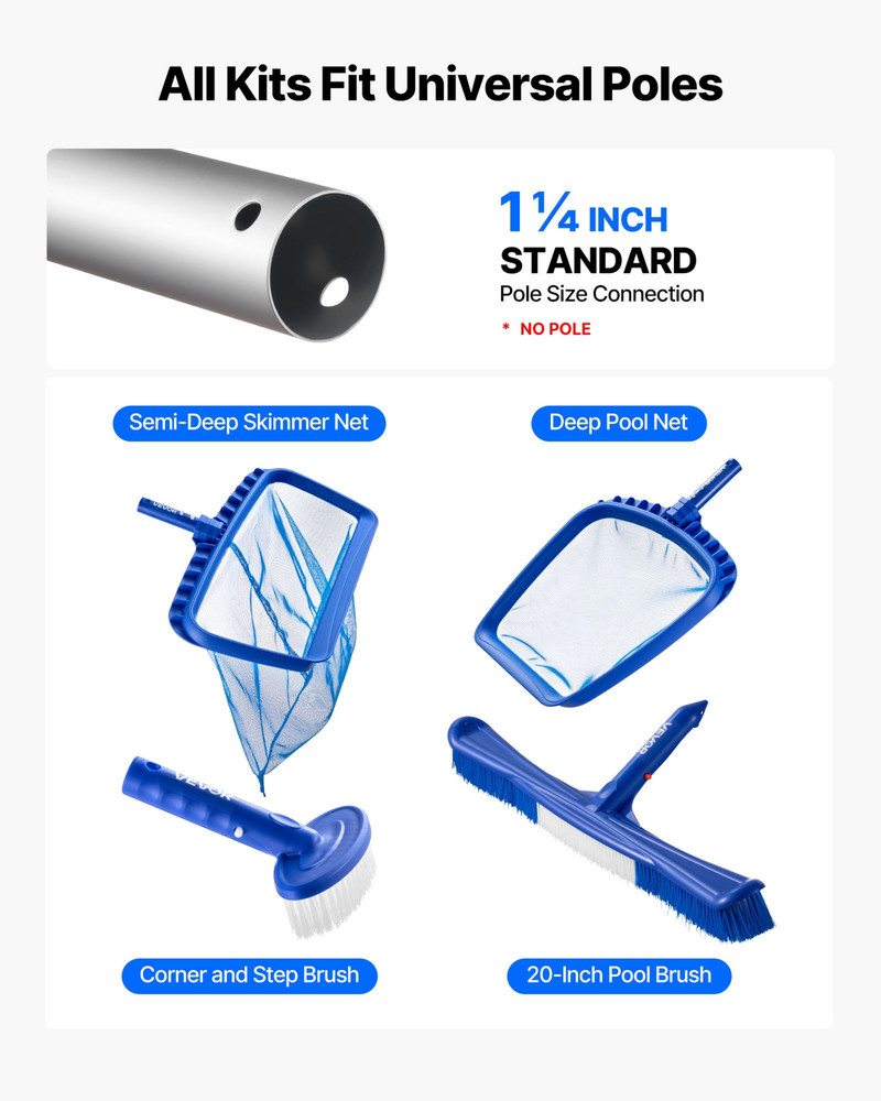 Swimming Pool Cleaning Kit, No Poles