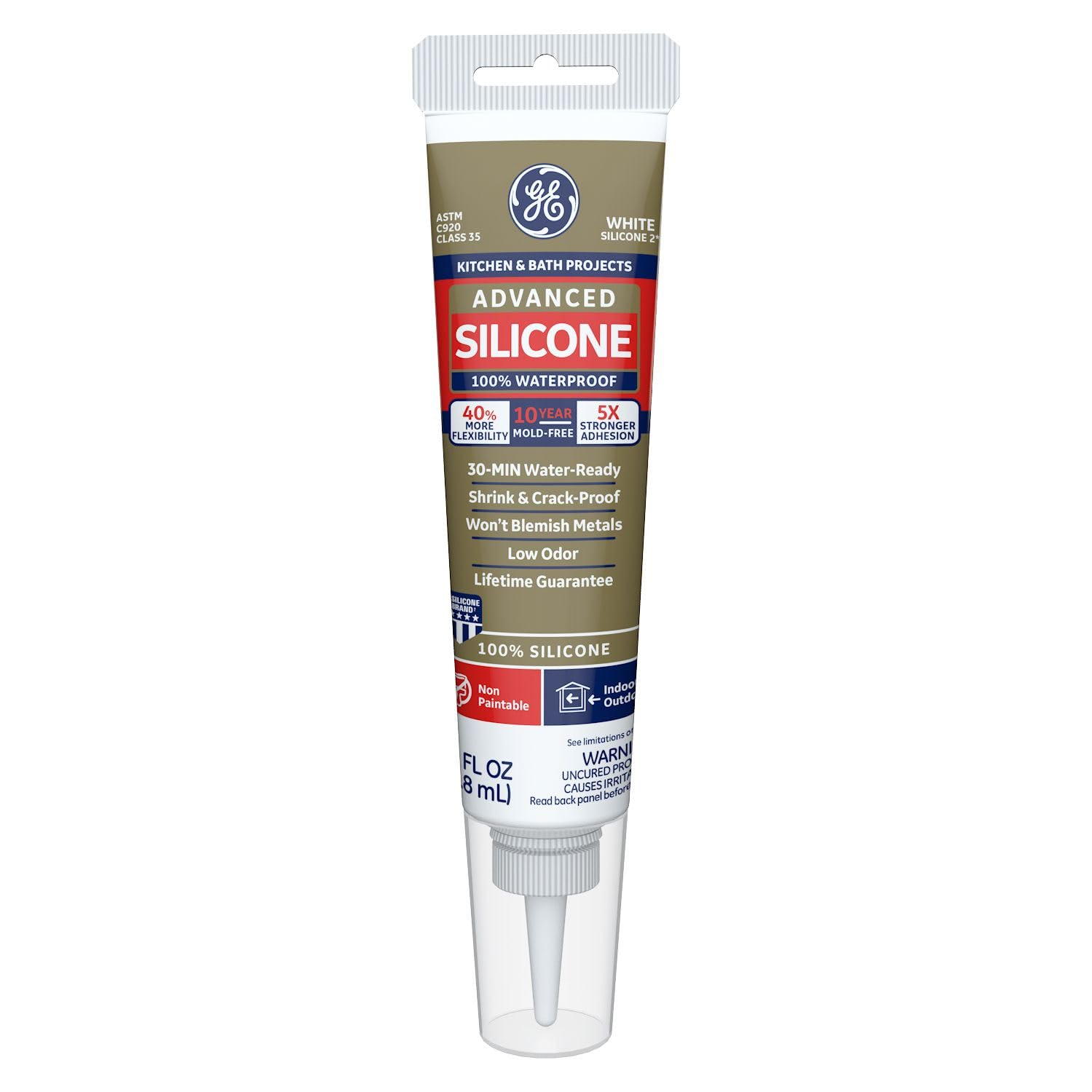 Top GE Silicone Caulk - Kitchen, Bathroom, 100% Waterproof, 5X Stronger Adhesion