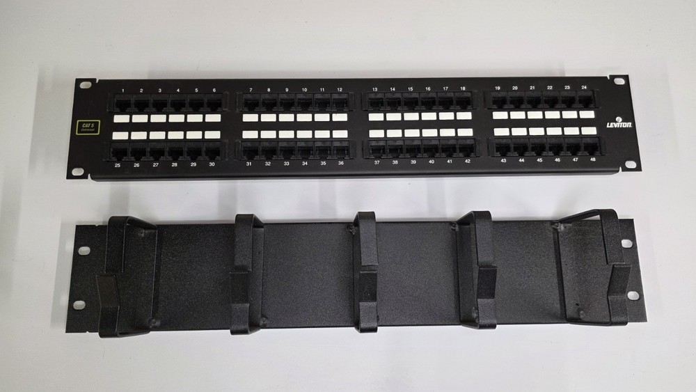 19" Network Rack Cat5 48 Port Patch Panel, (3) Shelves, Cable Holder