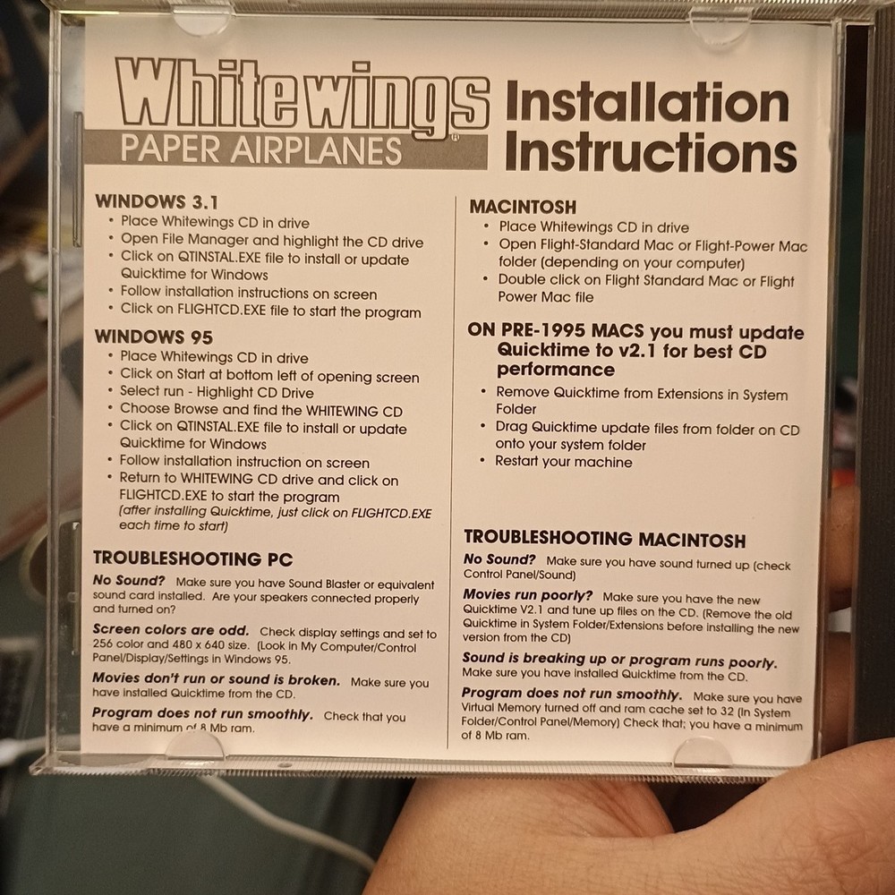 White Wings Paper Airplanes Cd Rom 1996 Pc / Mac Windows