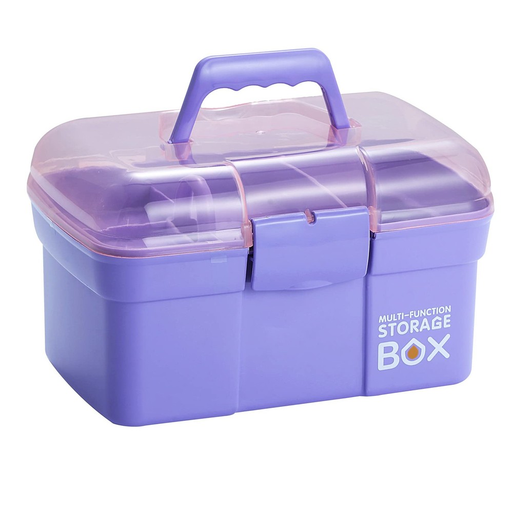 11'' Plastic Organizer with Removable Tray, Sewing Organizer (Purple)