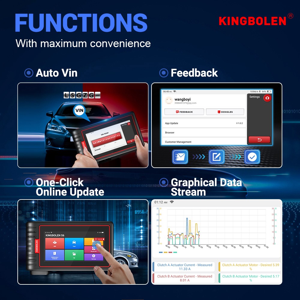 KINGBOLEN S6 BiDirectional OBD2 Diagnostic Scanner Tool Key Coding CANFD MK808BT