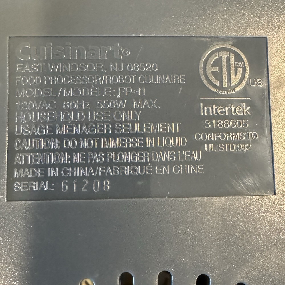 Cuisinart Elemental Food Processor 11 Cup Chopper Silver Model FP-11 TESTED