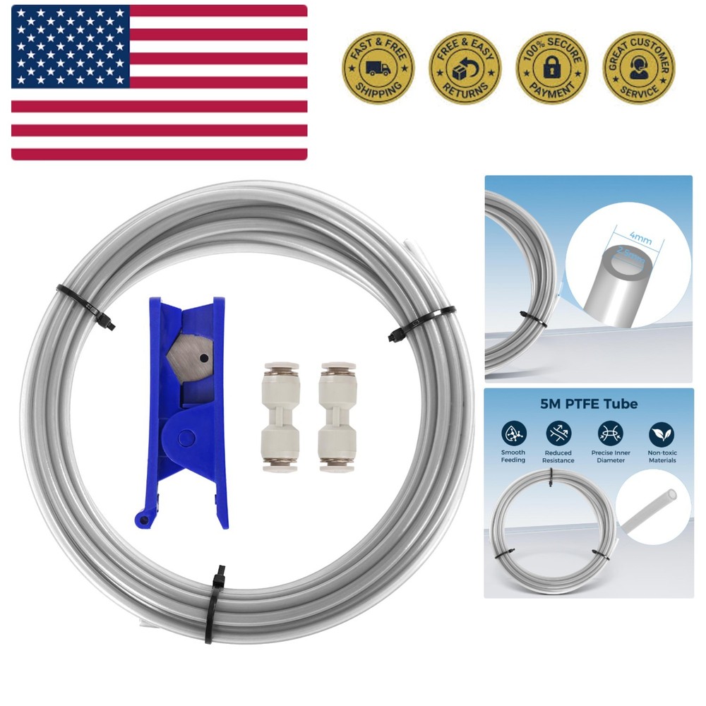 5M High-Performance Gray PTFE Tube for Bambu & Creality 3D Printers