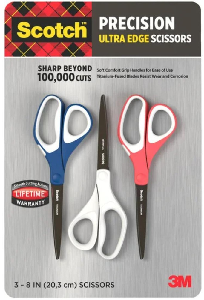 Scotch Precision Ultra Edge 8-Inch Scissors, 3 pack