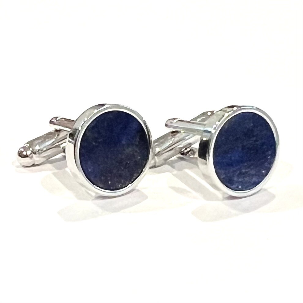 Round Lapis Lazuli Stone Cufflinks Men Birthday Wedding Essentials Gift With Box