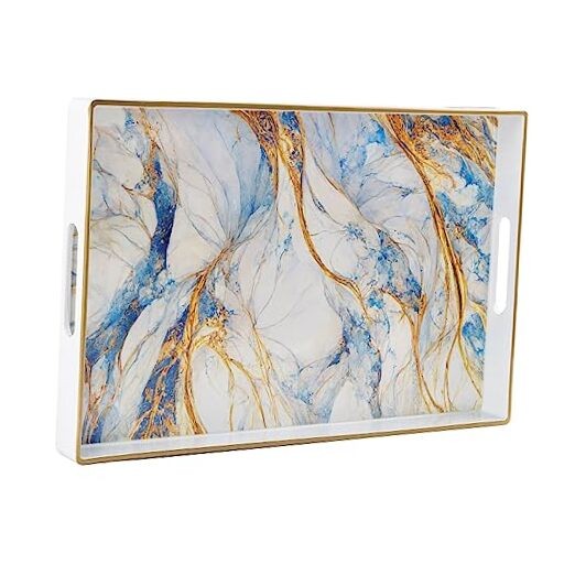 Rectangular Decorative Tray, Modern White Serving 15.8" x 10.2" x 1.4" White-3