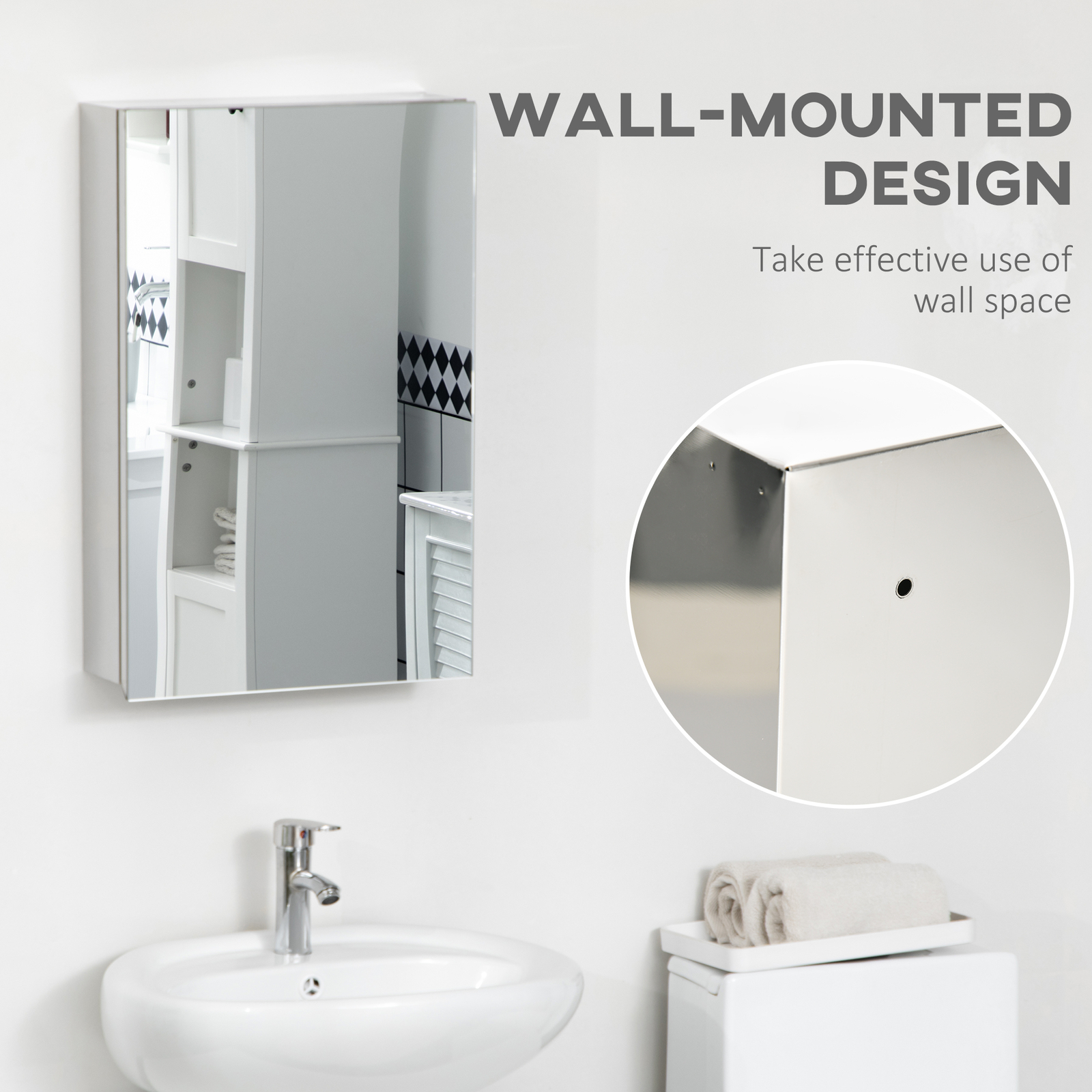 kleankin Bathroom Cabinet Wall Mounted Mirror Cabinet with Hinged Door