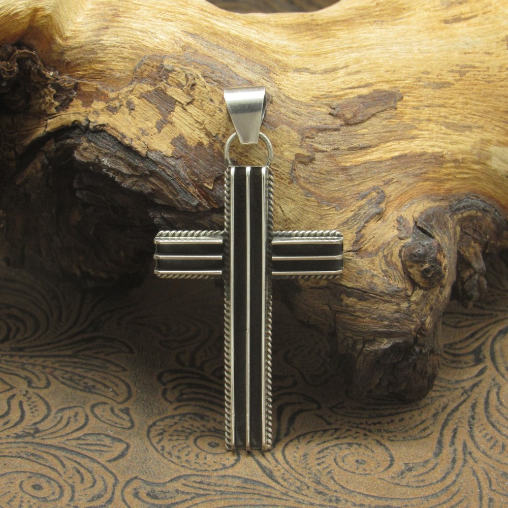 *Oxidized Sterling Silver Two Channel Cross Pendant