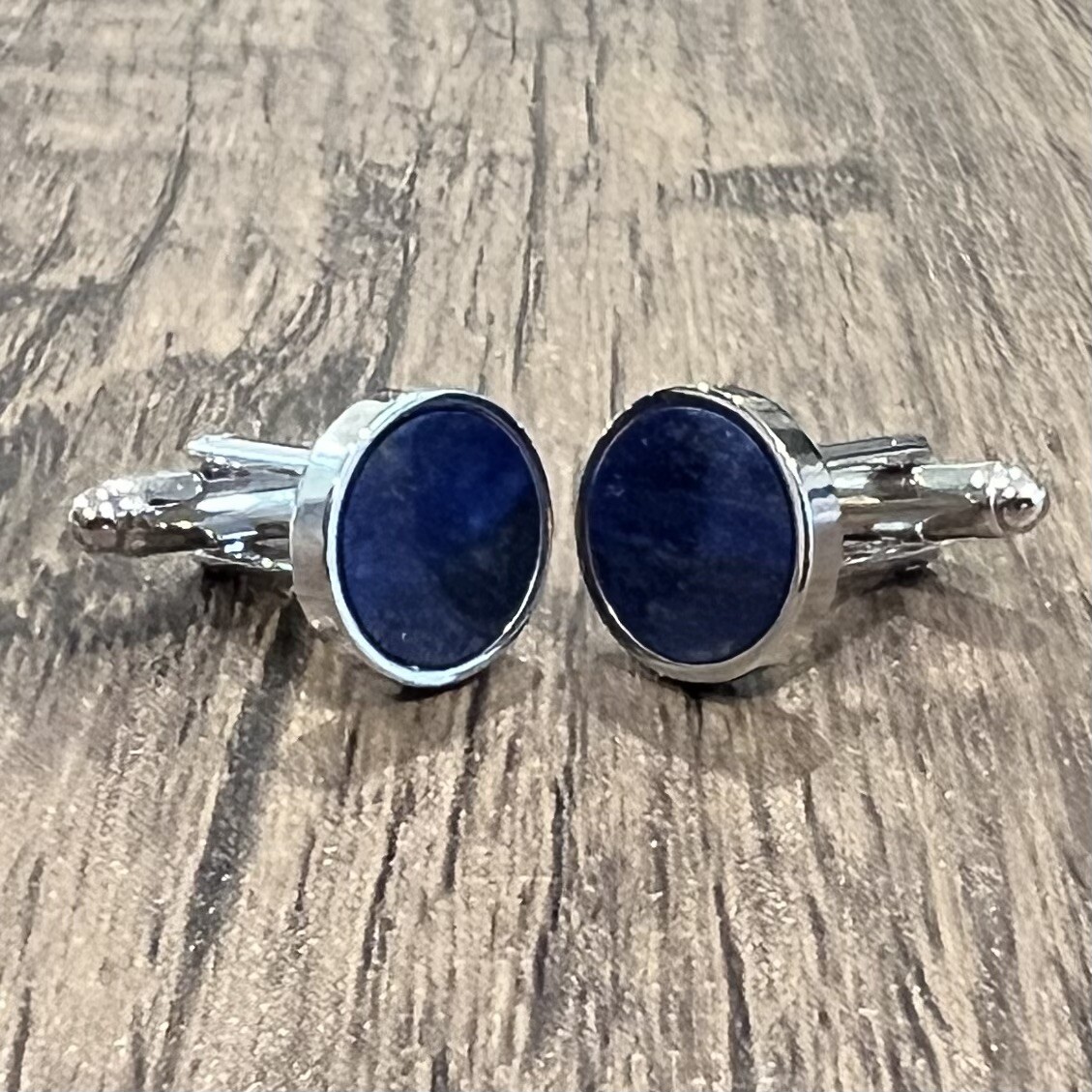 Round Lapis Lazuli Stone Cufflinks Men Birthday Wedding Essentials Gift With Box