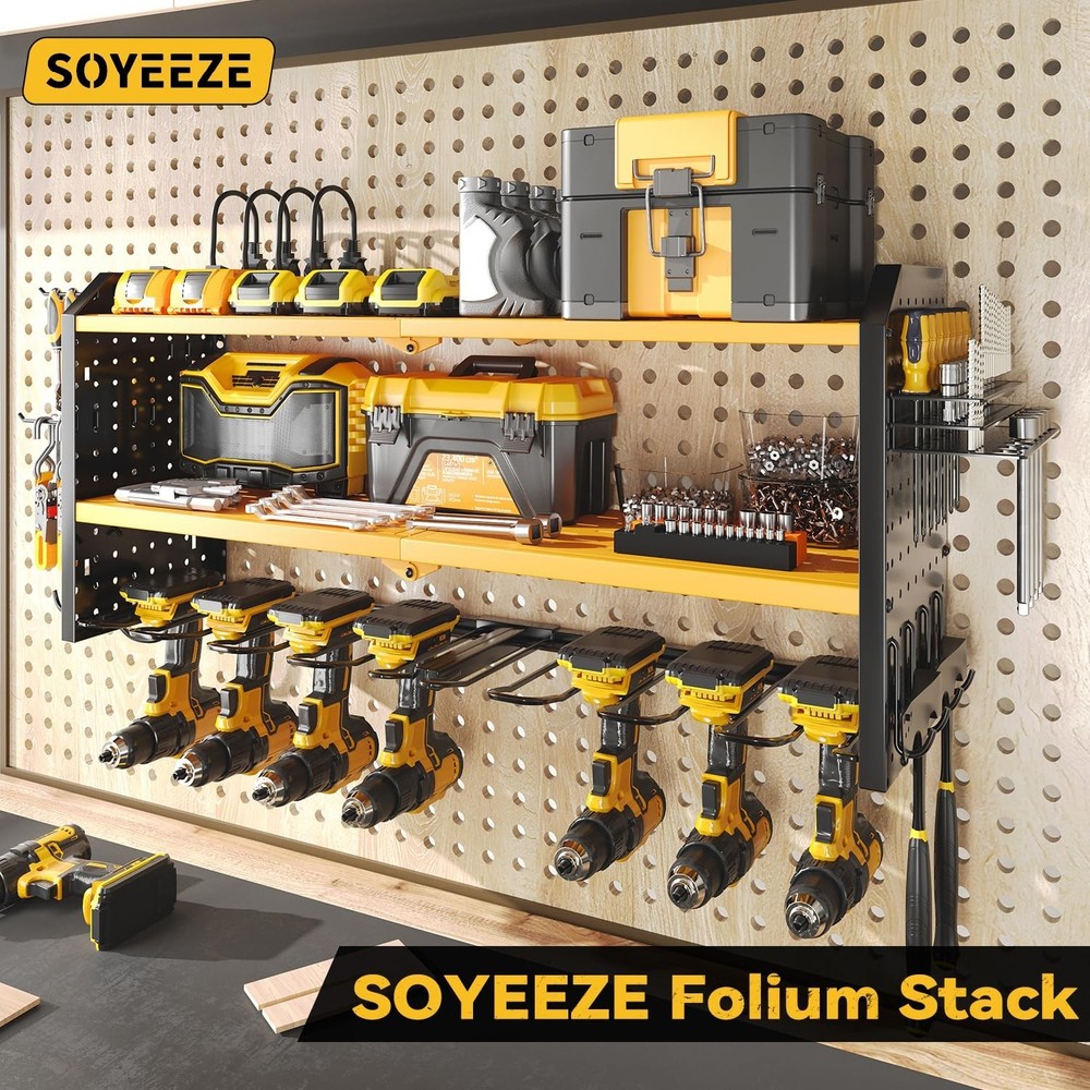 SOYEEZE Large Power Tool Organizer Wall Mount with Charging Station, 3 Layer ...
