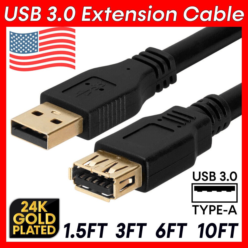 USB 3.0 Extension Cable Type A USB Cord Extender Adapter Connector Laptop PC Mac