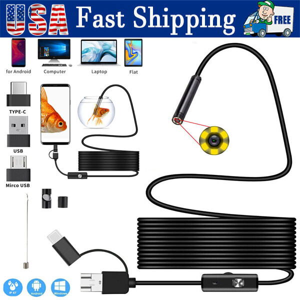 6LED USB Snake Endoscope Borescope HD Inspection Camera Scope For Android Type C