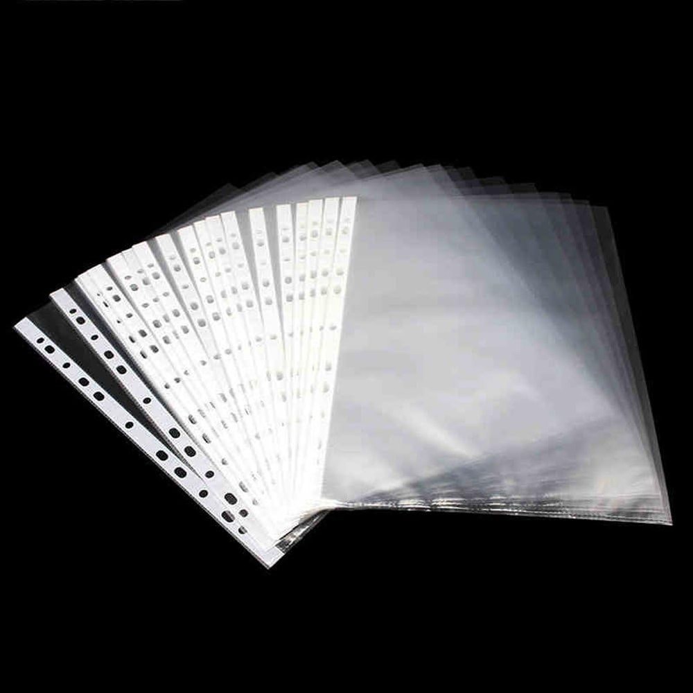 A4 Punched Pocket, 100 Pages/pack Transparent Document Folder Wallets Sleeves
