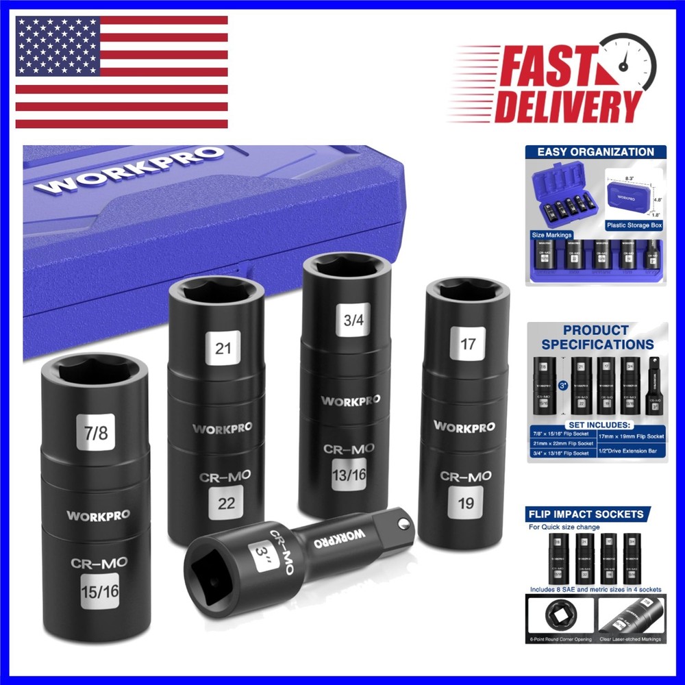 Durable Chrome Molybdenum 5PCS Impact Socket Set with 3" Extension Bar & Case