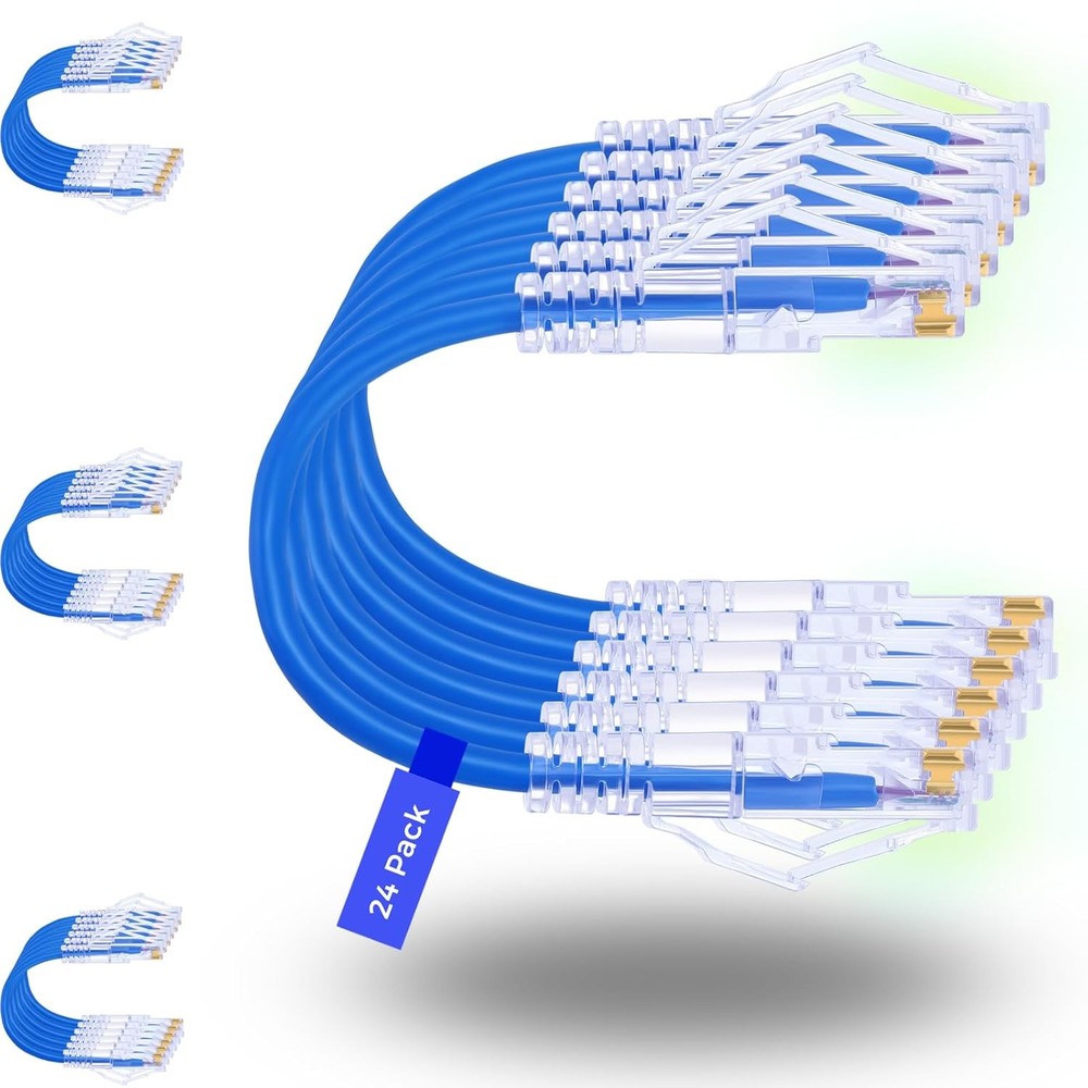 Rapink Patch Cables Cat6/ Cat6a 2ft (24 Pack) Slim, Cat6a Ethernet Patch Cable 1