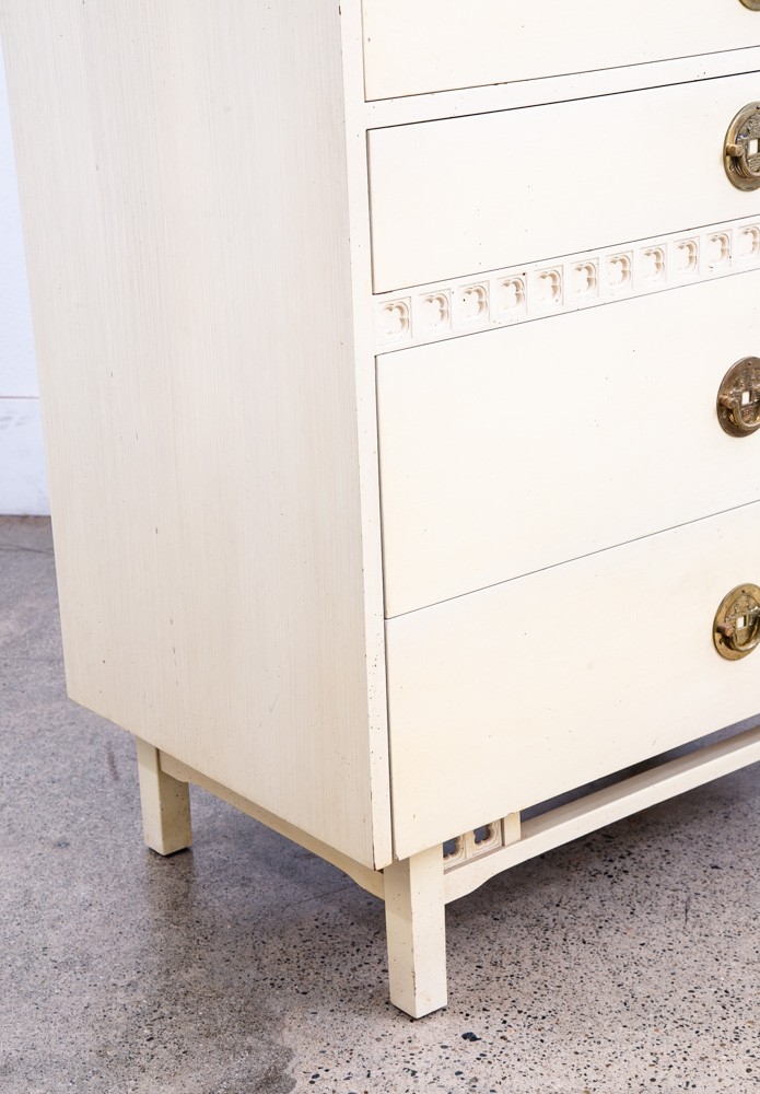 Mid Century Modern Dresser Highboy 6 Drawer White American Kalpe Trim Vintage