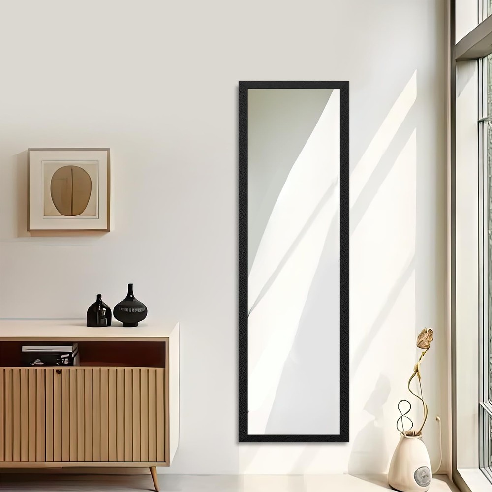 Full Length Wall Mirror 50"x14" - Explosion-Proof, Rectangular, Black Frame D...