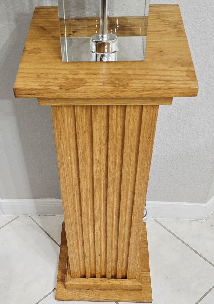 Mid Century Solid Golden Oak Fluted Column Plant/Lamp Stand