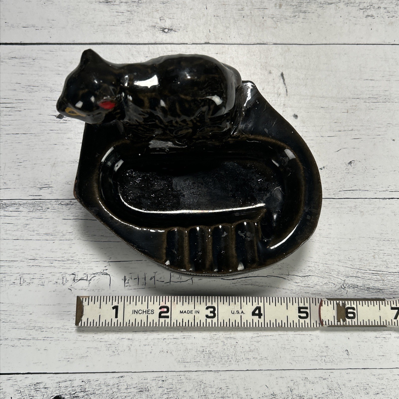 Vintage MCM Ceramic Black Bear Ashtray National Forest Japan 1950s Tobacco