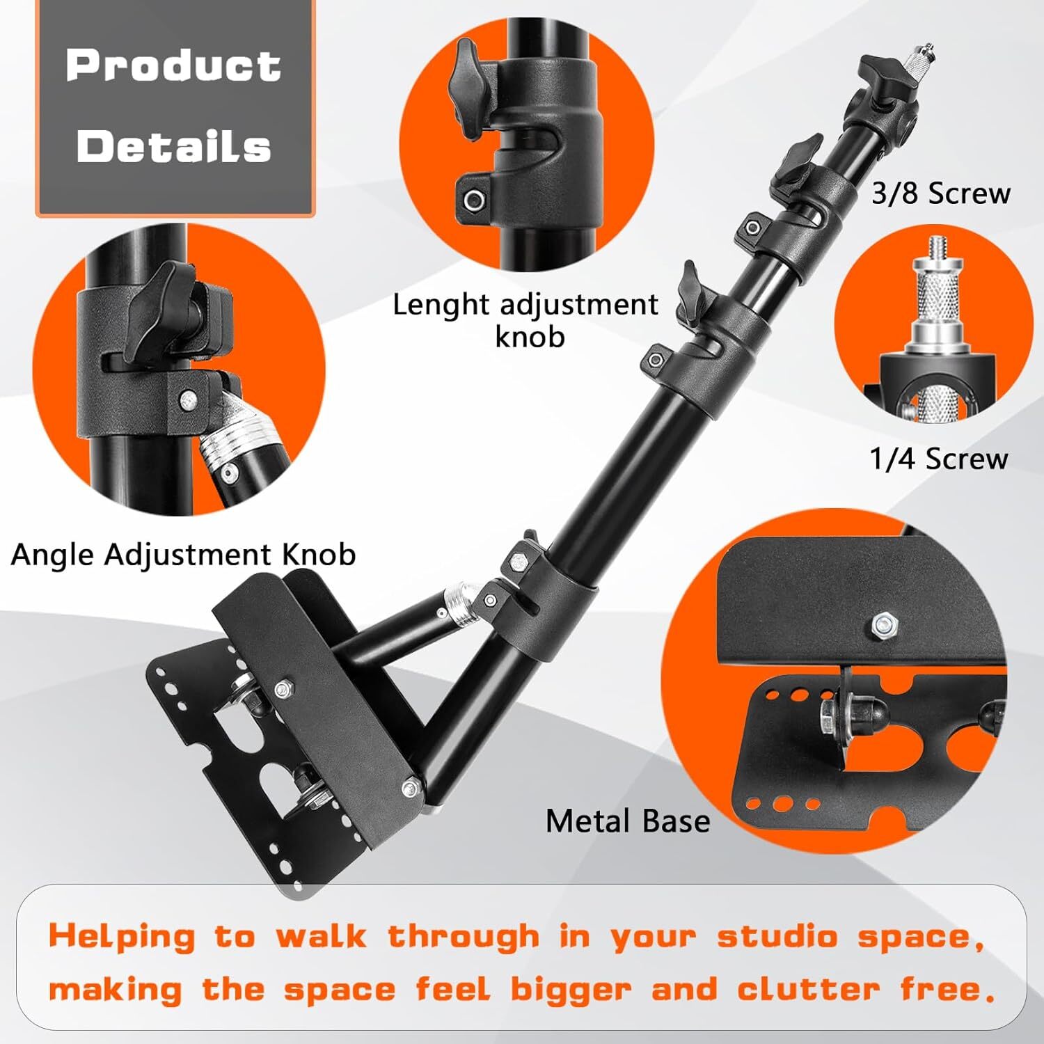 Wall Mounting Triangle Boom Arm for Ring Light, Support 180° Flexible Rotation