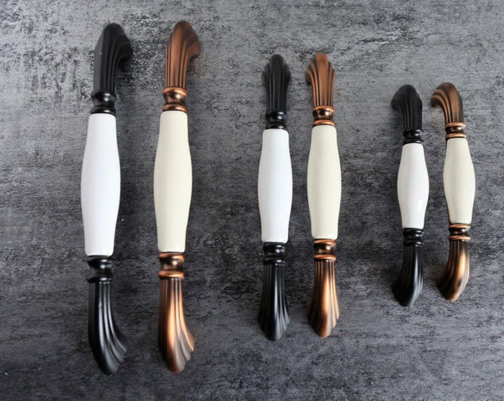 Ceramic Cabinet Pull Handles Antique Dresser Drawer Knobs Black White Pulls