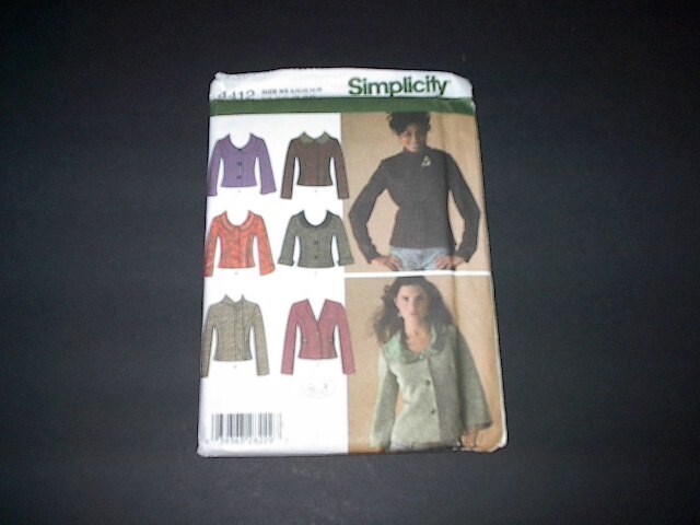 Simplicity Pattern 4412 Misses' Jacket w/Front  and Collar Variations  8~16  Unc