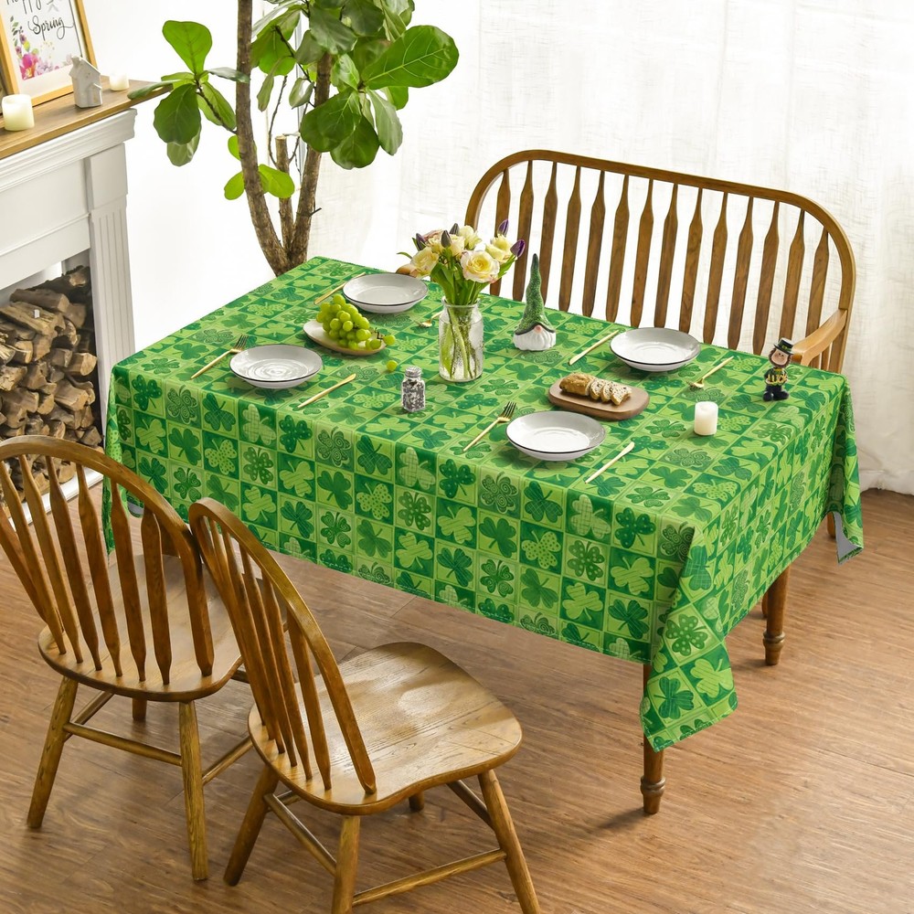 St. Patrick's Day Tablecloth 52×70 Inch Rectangular, Green Shamrock Buffalo Plai