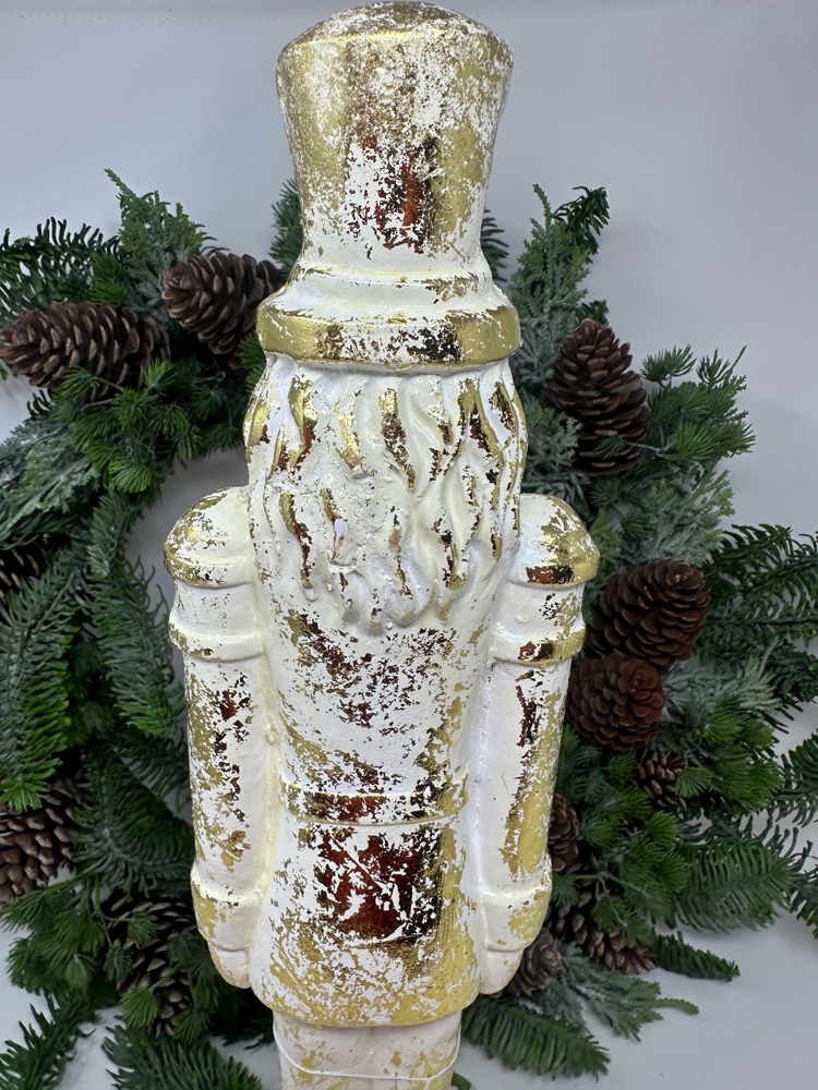 19" Whitewash Gold Nutcracker – Elegant Holiday Decor, Christmas Nutcracker, NEW