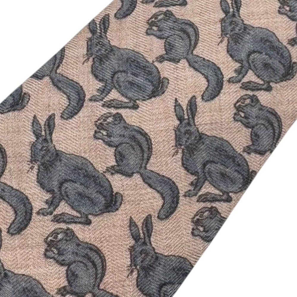 Hermes Necktie Rabbit Squirrel Pattern Slim All-over Design Used