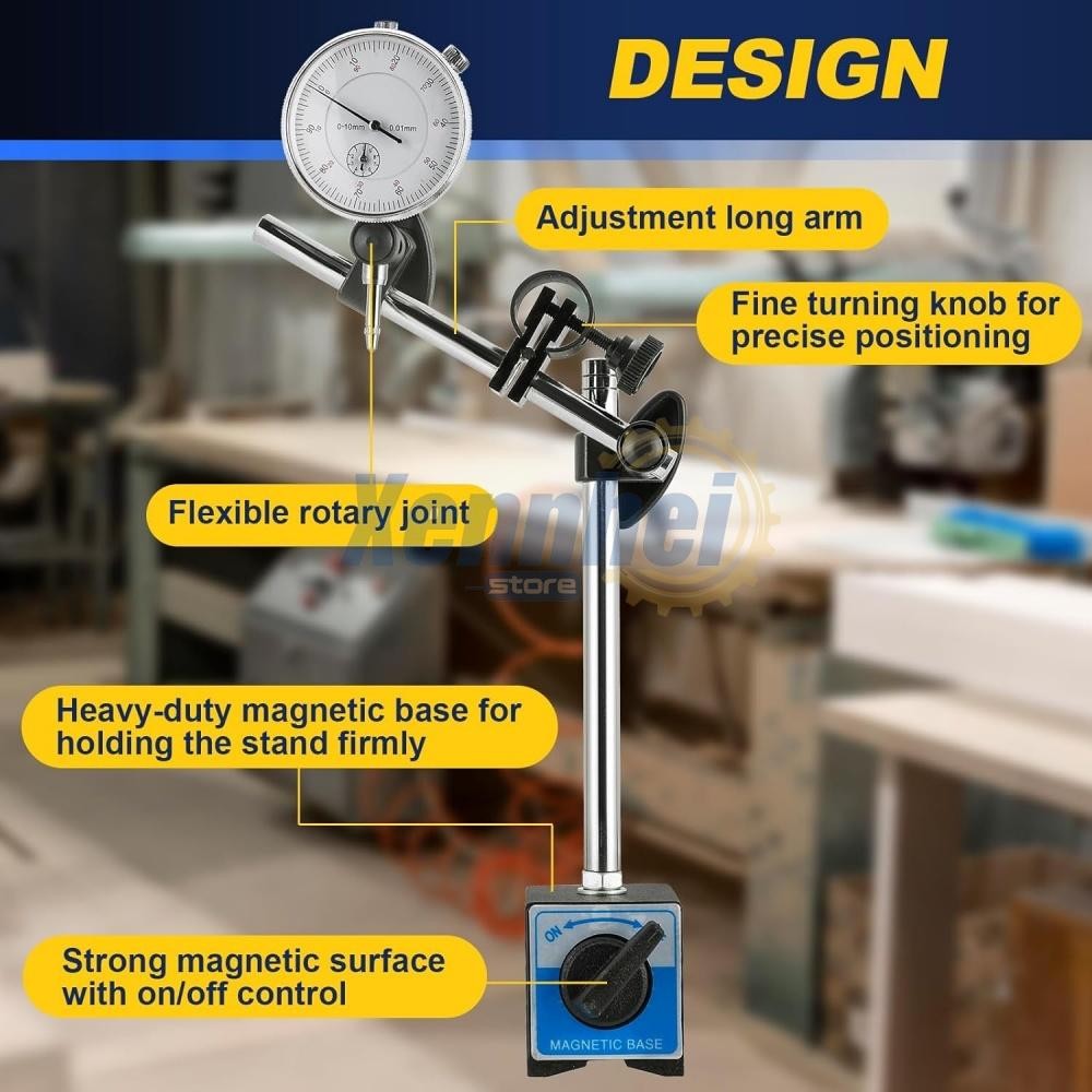 Dial Indicator with Magnetic Base 0.01"Precision Gauge Test Indicator Point Set