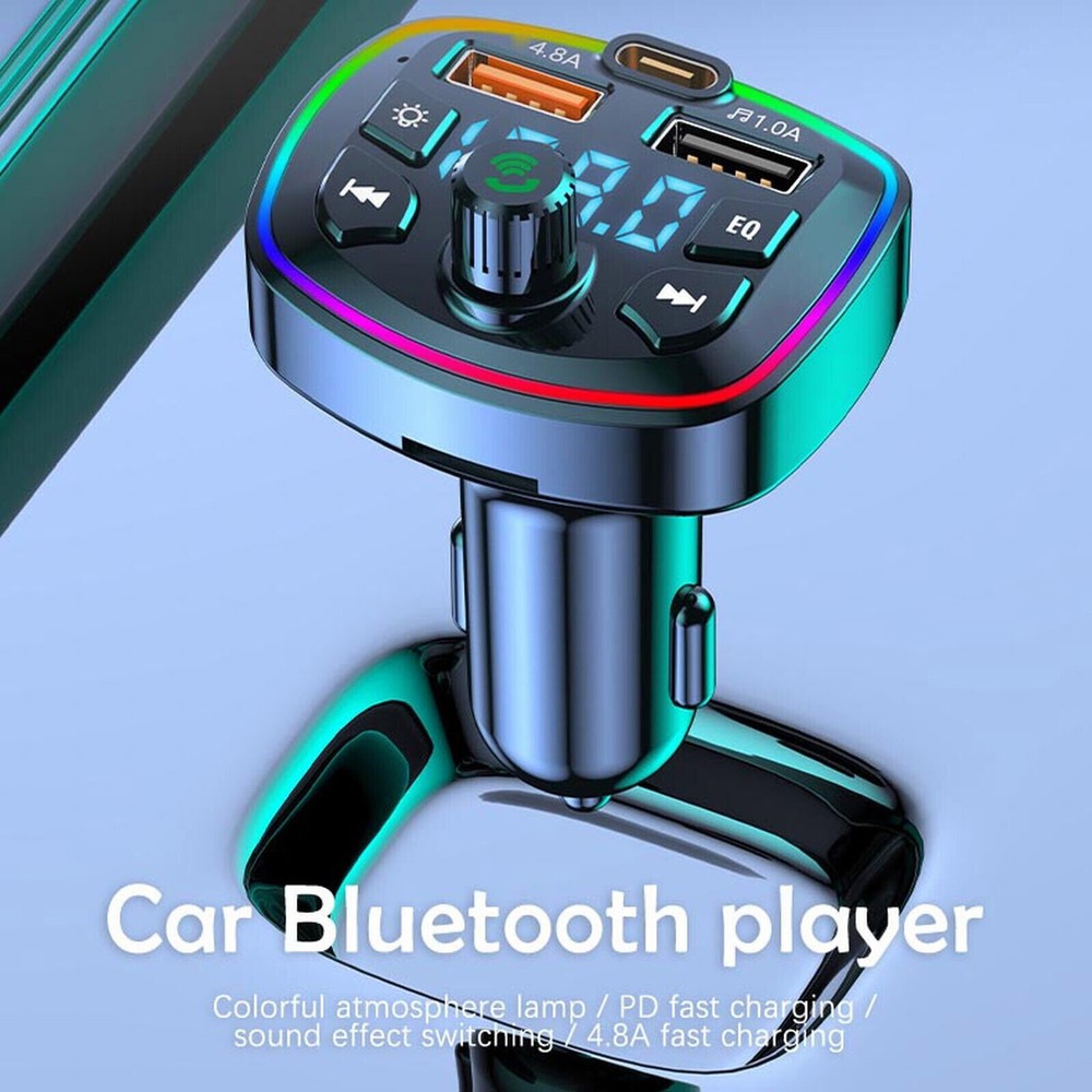 Bluetooth 5.0 Car Wireless FM Transmitter Adapter 2USB + PD Fast Charger MP3 AUX