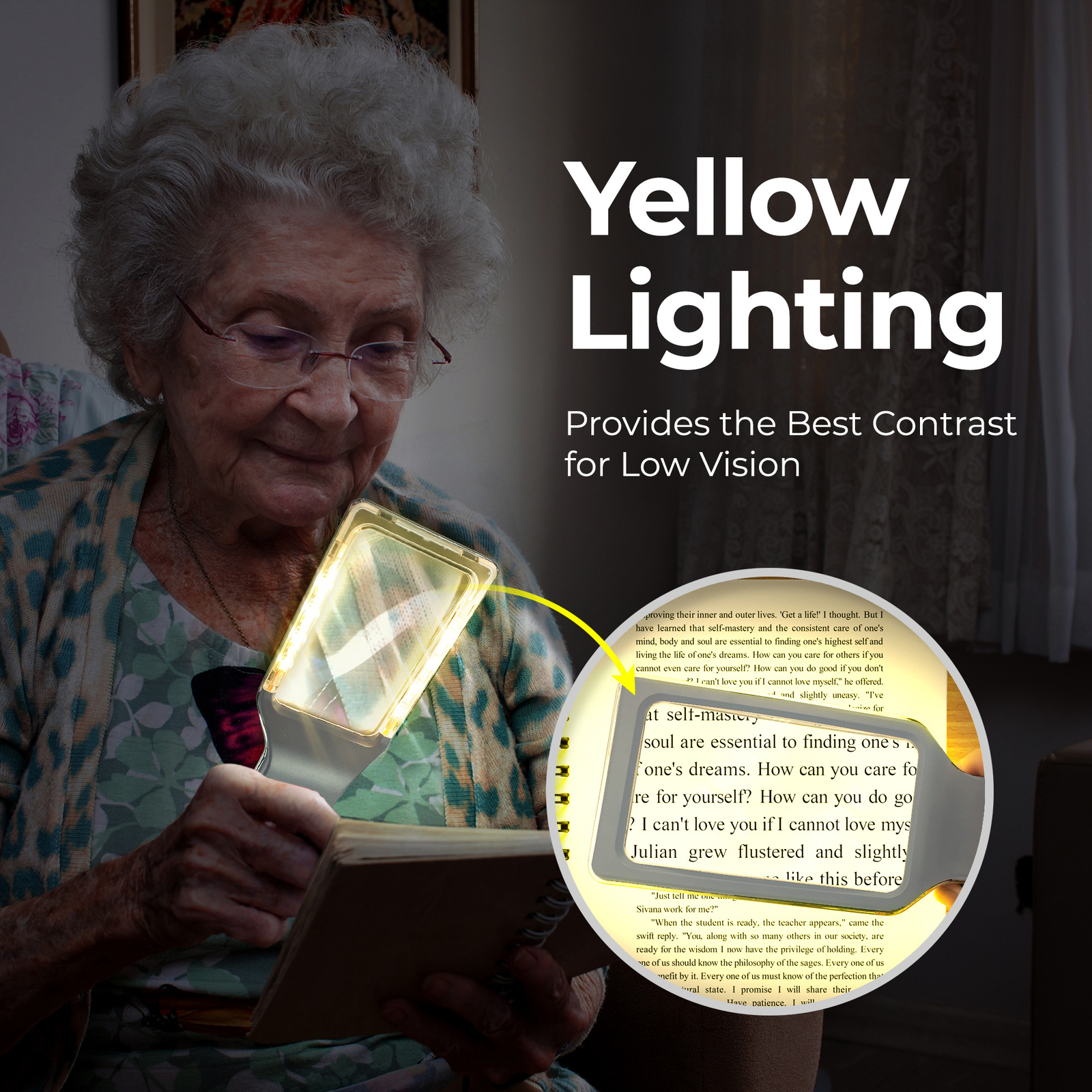 MAGNIPROS 6X (600%) Magnifying Glass with 3 Color Light Modes for Low Vision