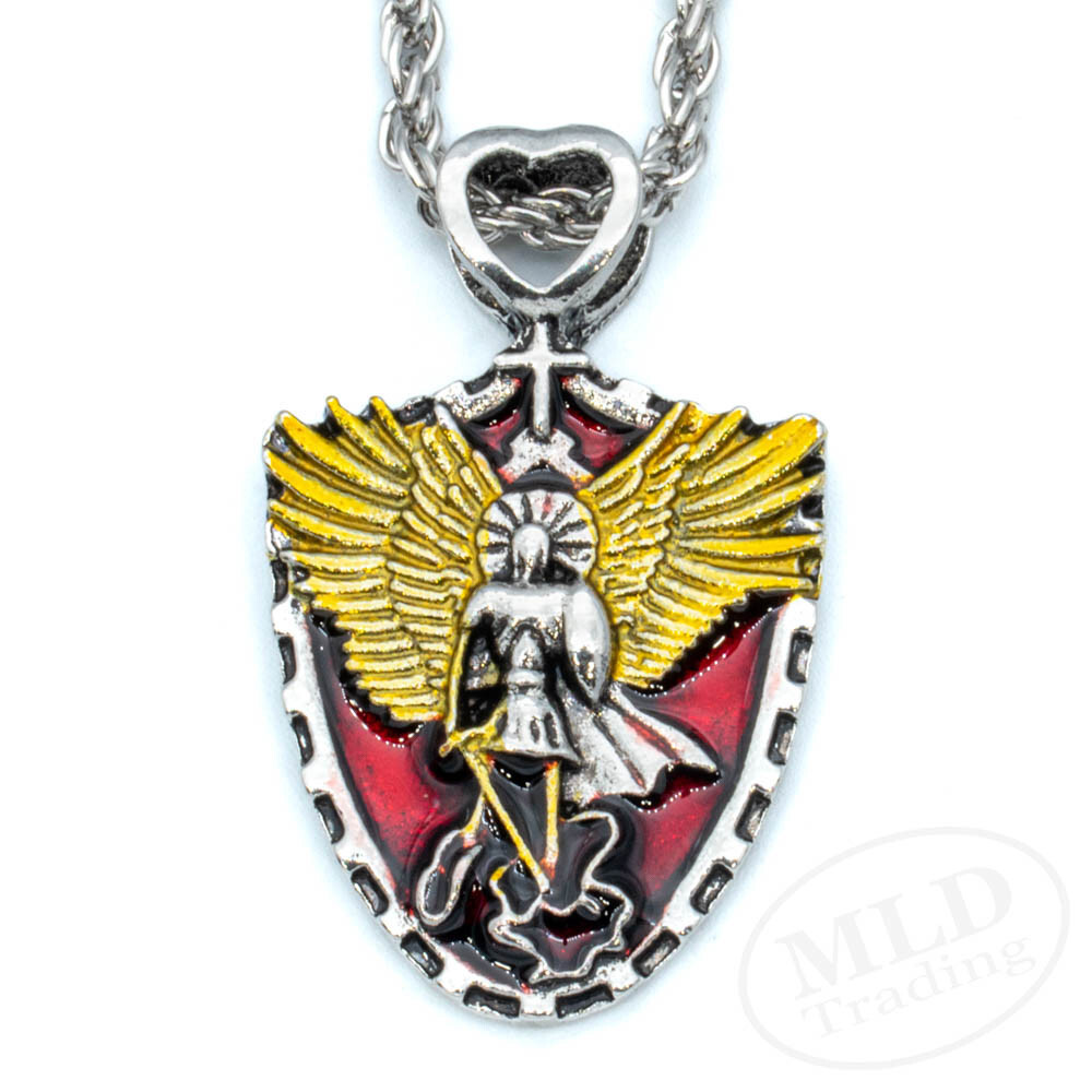Holy Archangel Warrior Guardian Angel Saint St Michael Shield Pendant Necklace