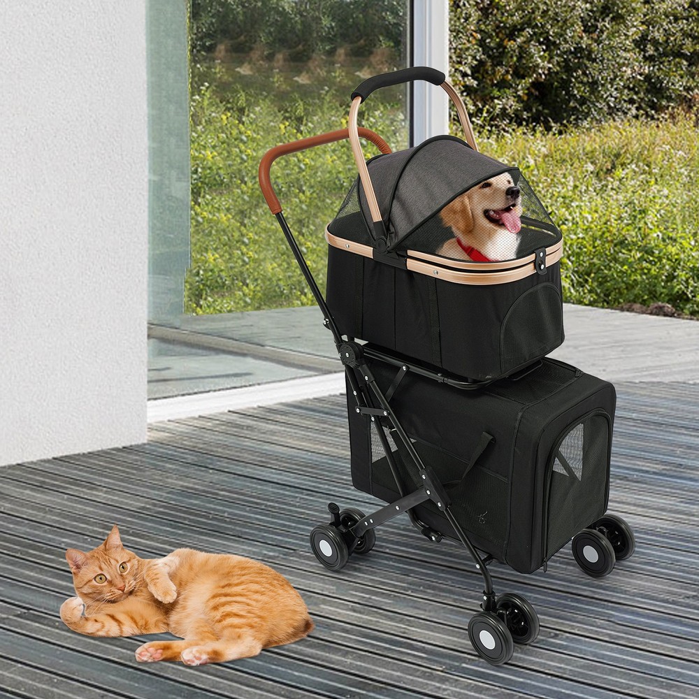 2-Tiers Foldable Small & Medium Dogs Stroller Pet Stroller Dog & Cat Stroller