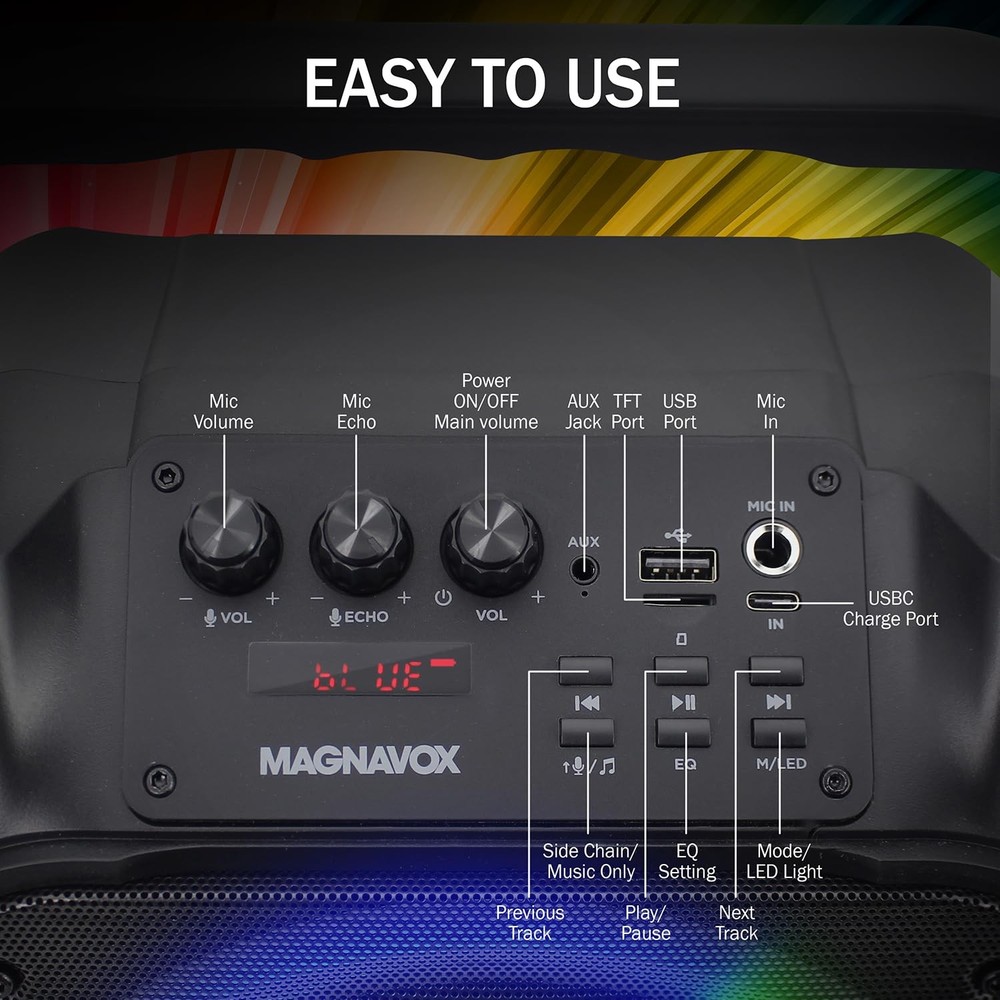 MHT778 Portable Karaoke System w/Lights, Bluetooth, 12W Output, USB/Micro SD/...