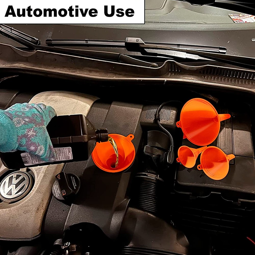 Versatile Orange Funnel Set - 4-Pack for Kitchen, Automotive, & Fluid Transfer