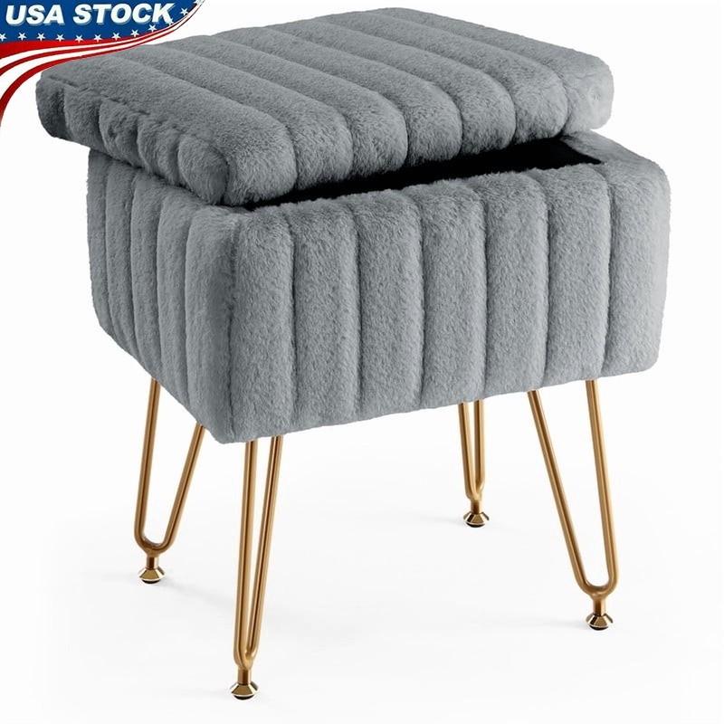 Modern Vanity Stool Chair W/ Hidden Storage Comfortable Seat Makeup & Lounge New