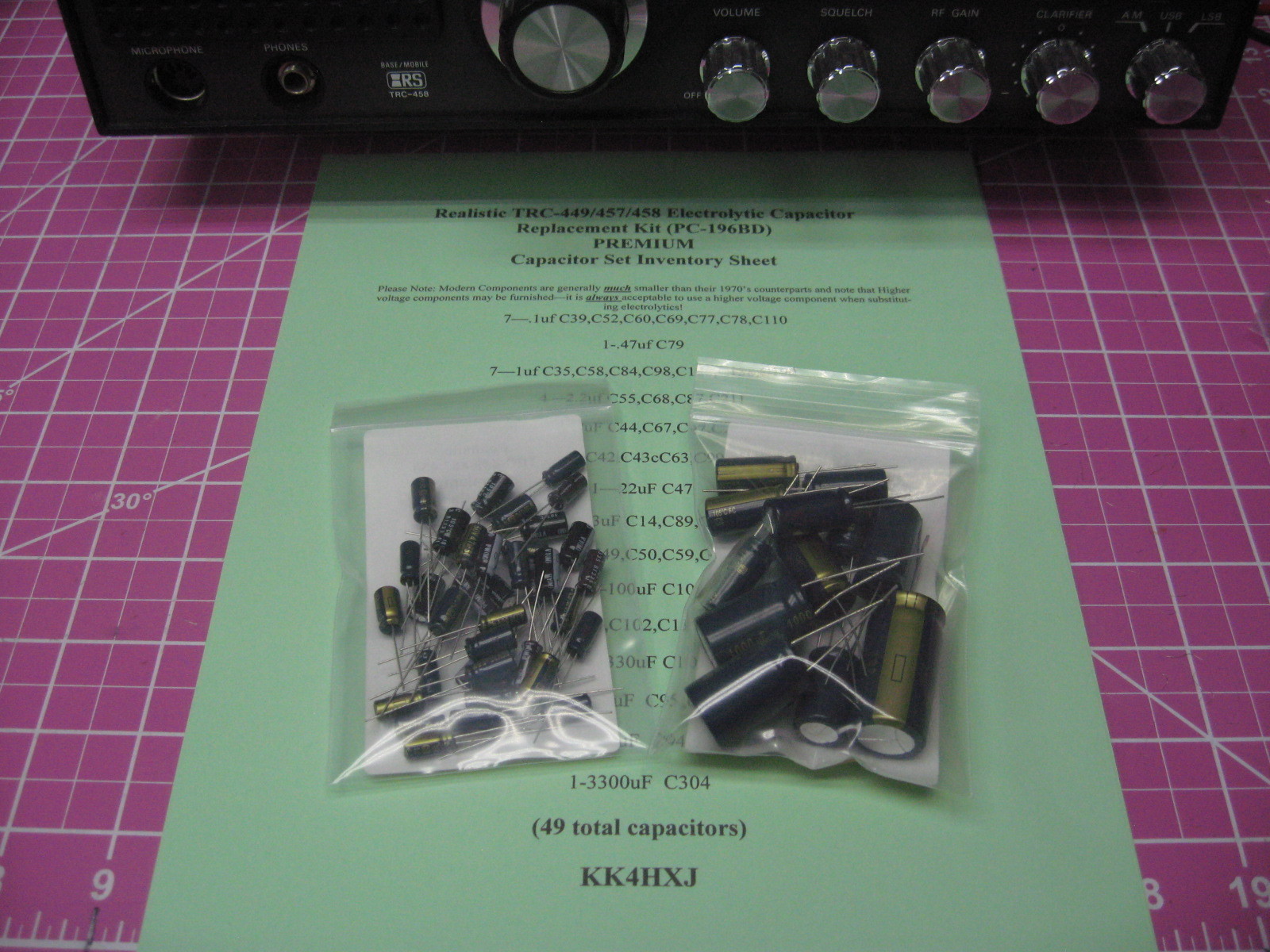 Realistic TRC-457/TRC-458 Capacitor rE-Cap Kit&Service Manual (PC-196BD)-Premium
