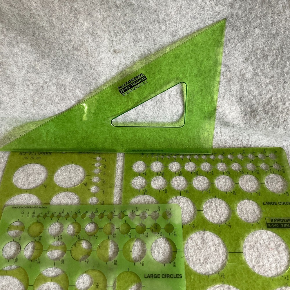 Lot/8 Vtg Drafting Templates RapiDesign Large Circles Lettering Guide Triangle