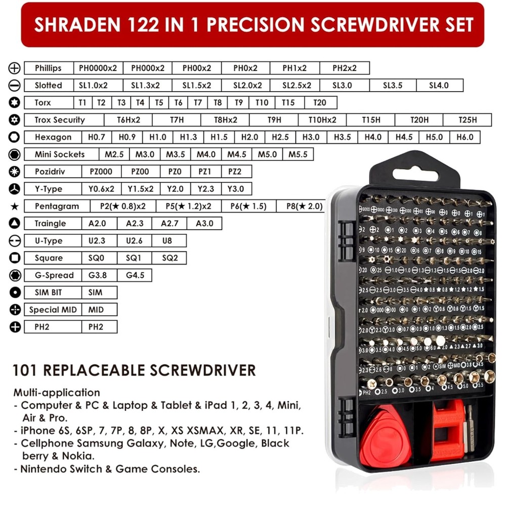 Magnetic Precision Screwdriver Set for iPhone, PC, Nintendo