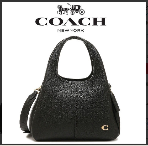COACH CM545 Lana Shoulder Bag 23 Polished Pebble Leather Black Outlet New