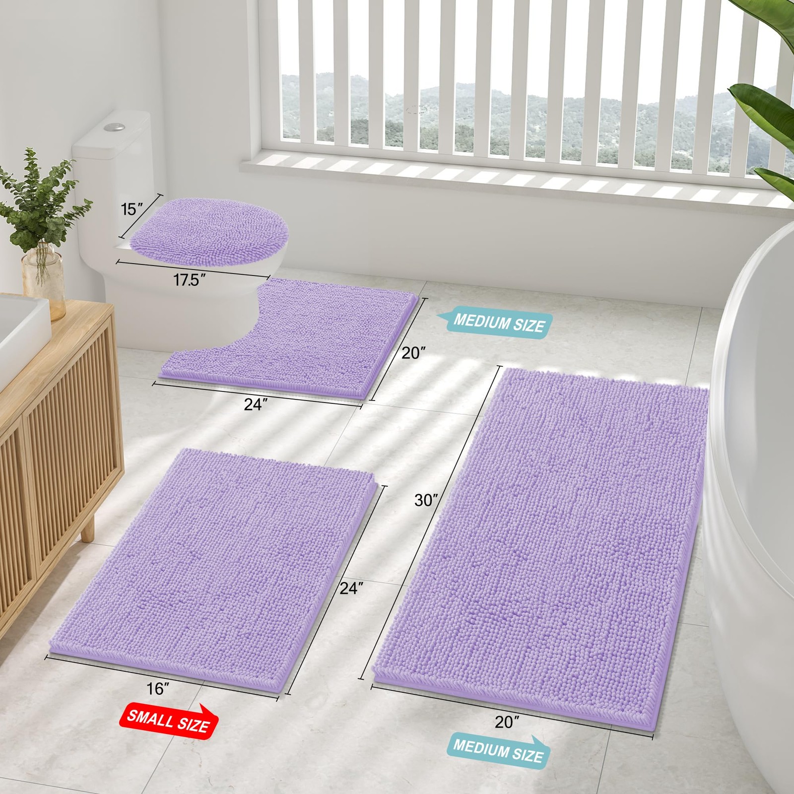 Smiry Luxury Chenille Bathroom Rugs 70x24, Extra Soft and 70'' x 24'', Purple