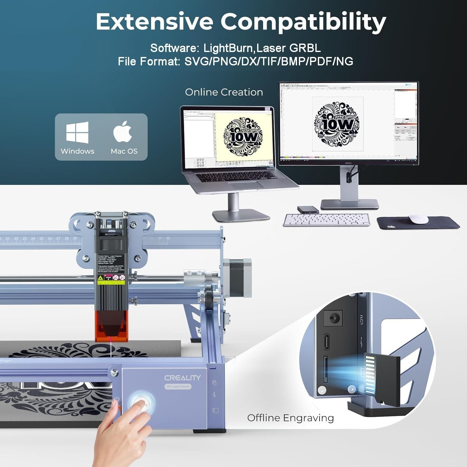 Creality Falcon 10W Laser Engraver Machine 0.06mm High Precision Laser Cutter