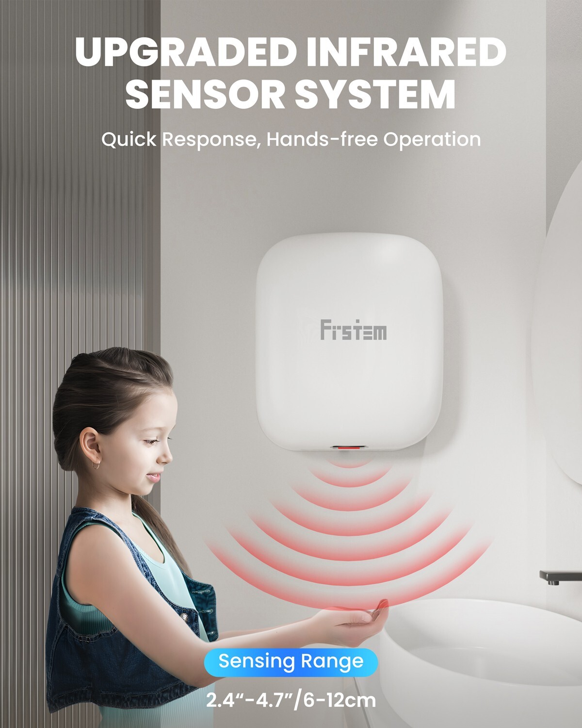 1800W Commercial Hand Dryers, Auto High Speed Hand Dryer Auto-Infrared Sensor US