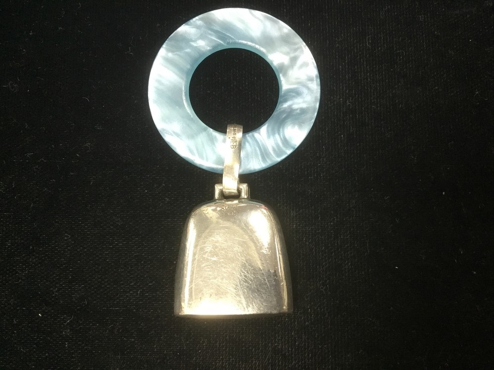 Baby teether rattle with birth data ready to be engraved Web sterling silver