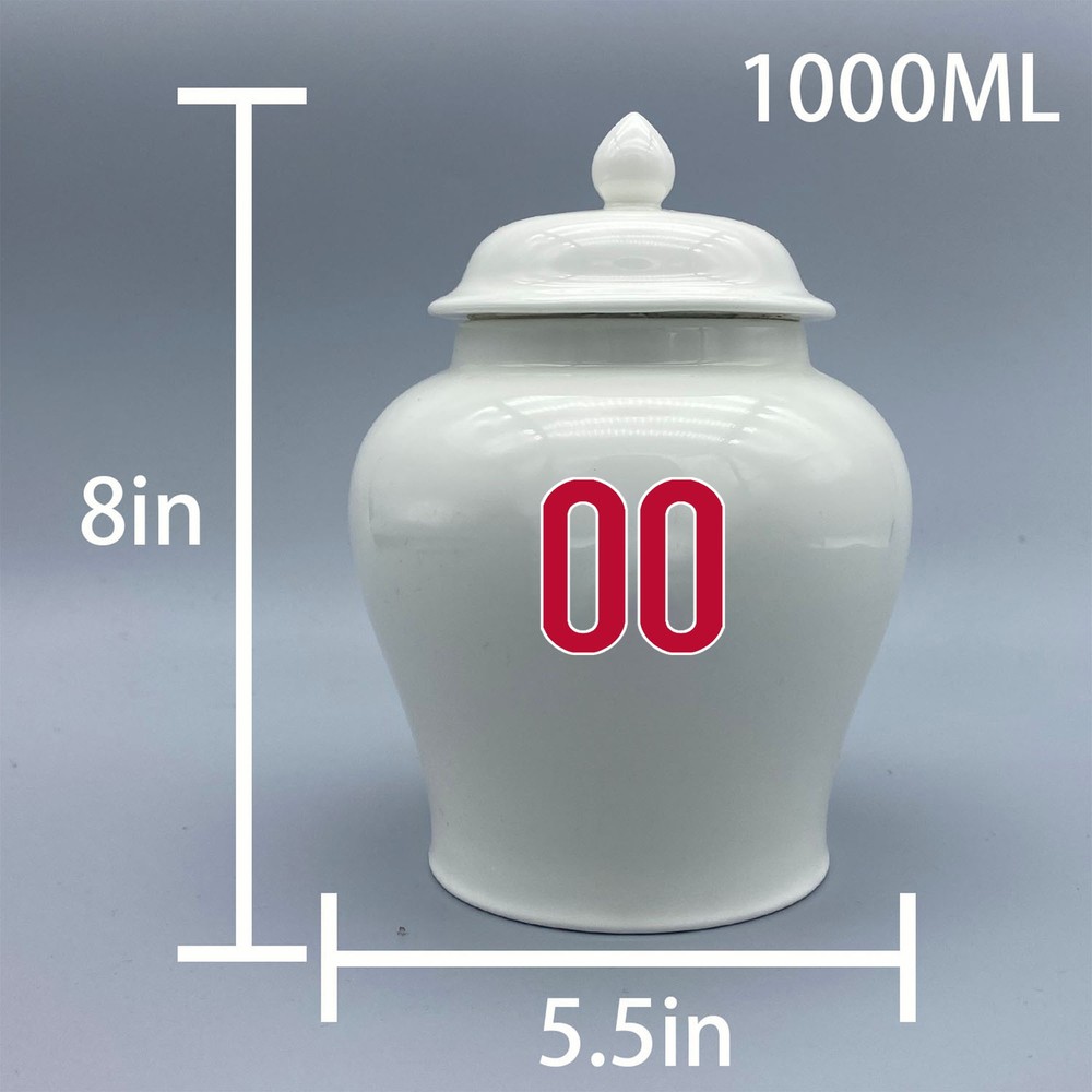 Ceramic Medium Urn for Cincinnati Reds Baseball Theme, Custom Text & Number