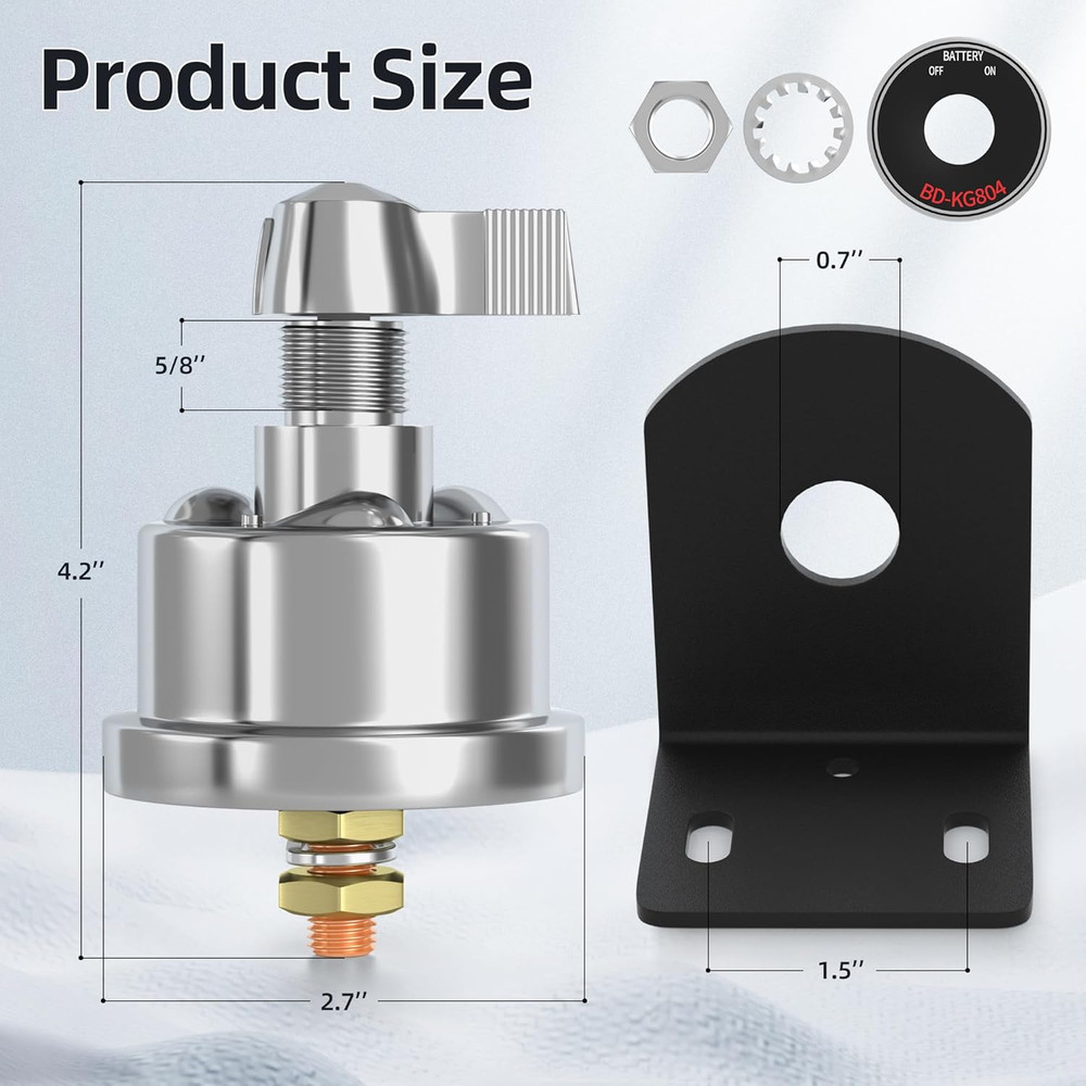 12V Battery Disconnect Switch with Side Post Mounting Bracket, 200A High Current
